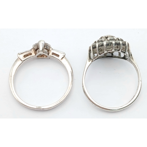 518 - 2 x Fabulous SILVER and ZIRCONIA RINGS. To include a fully hallmarked Zirconia Cluster Ring , Togeth... 