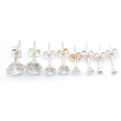 1162 - A SELECTION OF 4 PAIRS OF, STERLING SILVER, DIFFERENT SIZES, STONE SET STUD EARRINGS. TOTAL WEIGHT 3... 