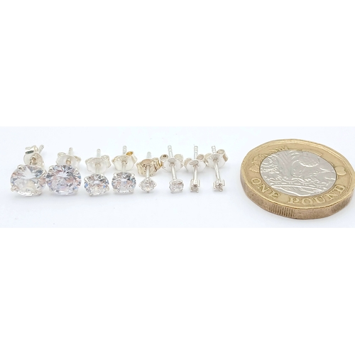 1162 - A SELECTION OF 4 PAIRS OF, STERLING SILVER, DIFFERENT SIZES, STONE SET STUD EARRINGS. TOTAL WEIGHT 3... 