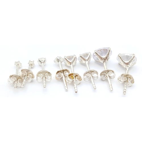 1162 - A SELECTION OF 4 PAIRS OF, STERLING SILVER, DIFFERENT SIZES, STONE SET STUD EARRINGS. TOTAL WEIGHT 3... 