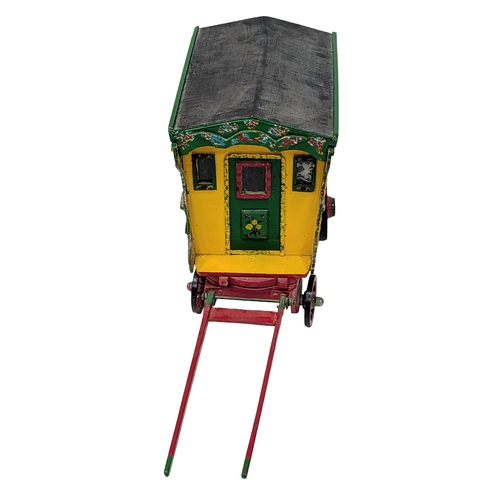 1876 - A vintage hand made, wooden Gypsy caravan with a china horse. A lovely item with great detail.