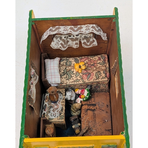 1876 - A vintage hand made, wooden Gypsy caravan with a china horse. A lovely item with great detail.