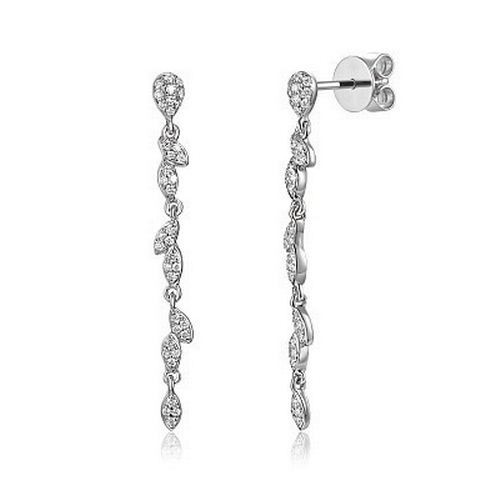 128 - A Pair of 18K White Gold and Diamond Drop Earrings in Leaf Form. 0.24ctw diamonds. 2.4g total weight... 