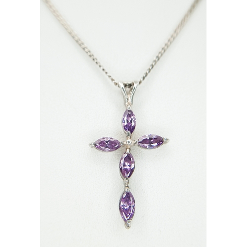 148 - A 925 Sterling Silver Necklace with Amethyst Cross Pendant. Approx 40cm length, pendant drop 3.5cm. ... 