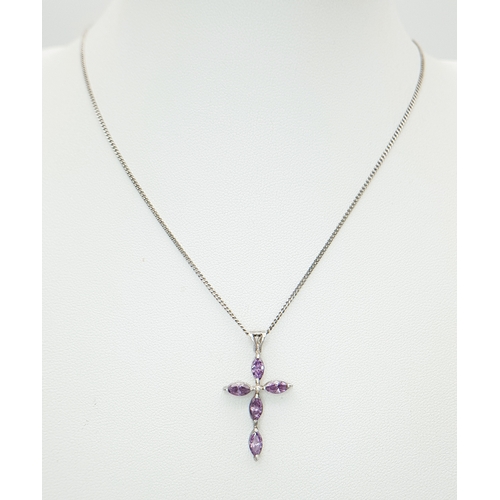 148 - A 925 Sterling Silver Necklace with Amethyst Cross Pendant. Approx 40cm length, pendant drop 3.5cm. ... 