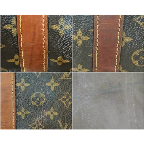 138 - A Brown Louis Vuitton Monogram Keepall 60 Travel Bag. Brown monogram coated canvas exterior with vac... 