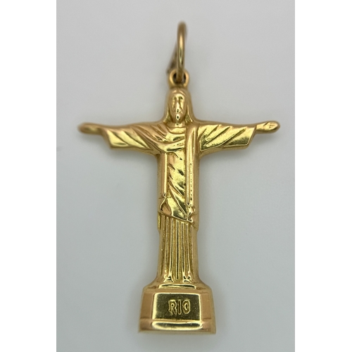 143 - An 18K Yellow Gold (tests as) Christ the Redeemer Pendant. 3.5cm. 3.15g.