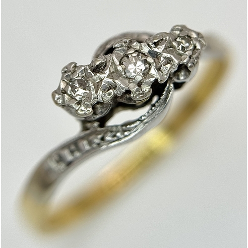 147 - Antique  18 CARAT GOLD RING with DIAMONDS set in PLATINUM. 3.15 Grams. Size Q - Q 1/2.