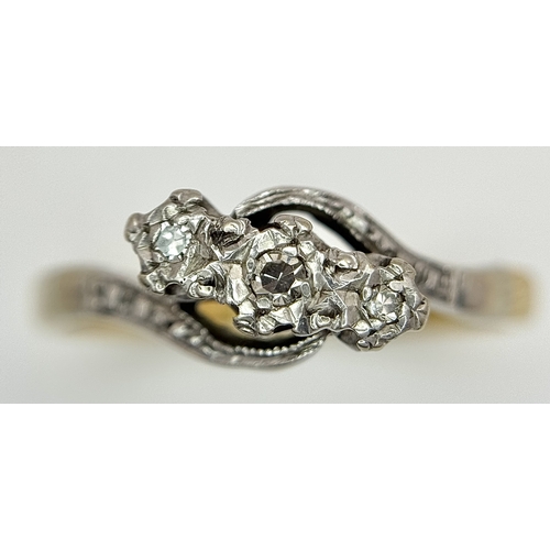 147 - Antique  18 CARAT GOLD RING with DIAMONDS set in PLATINUM. 3.15 Grams. Size Q - Q 1/2.