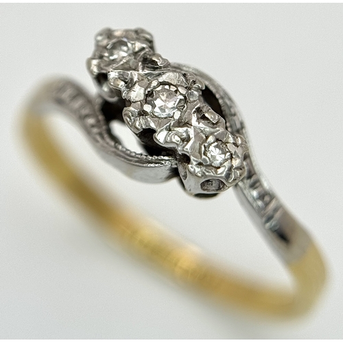147 - Antique  18 CARAT GOLD RING with DIAMONDS set in PLATINUM. 3.15 Grams. Size Q - Q 1/2.