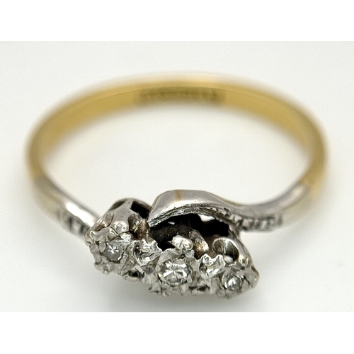 147 - Antique  18 CARAT GOLD RING with DIAMONDS set in PLATINUM. 3.15 Grams. Size Q - Q 1/2.