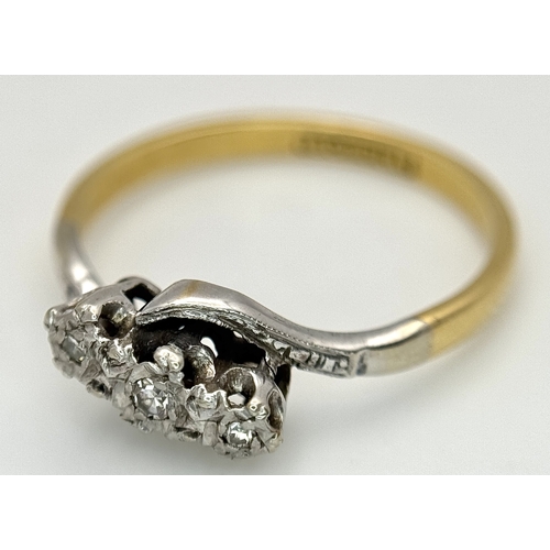 147 - Antique  18 CARAT GOLD RING with DIAMONDS set in PLATINUM. 3.15 Grams. Size Q - Q 1/2.