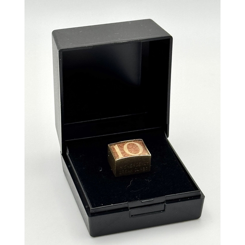 154 - Vintage 9 CARAT GOLD,  TEN SHILLING NOTE, GOLD CASED CHARM. Full UK hallmark. 2.7 Grams Gross.