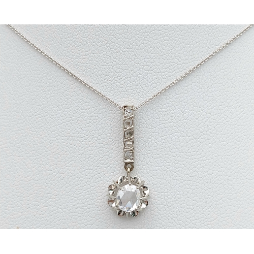 156 - An 18K White Gold and White Stone Pendant on an 18K White Gold Chain. 2.5cm and 40cm. 2.75g. Ref: 1.... 