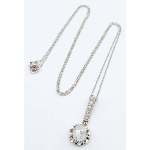 156 - An 18K White Gold and White Stone Pendant on an 18K White Gold Chain. 2.5cm and 40cm. 2.75g. Ref: 1.... 
