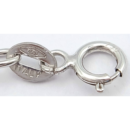 156 - An 18K White Gold and White Stone Pendant on an 18K White Gold Chain. 2.5cm and 40cm. 2.75g. Ref: 1.... 