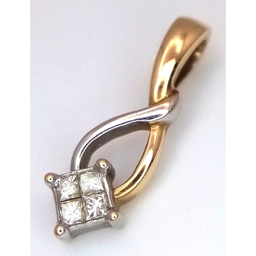 164 - AN 18K 2 COLOUR GOLD, DIAMOND SET, DROP PENDANT. 0.14CT WEIGHT. TOTAL WEIGHT 1.6G. SC 9062