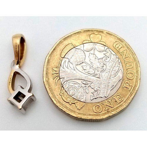 164 - AN 18K 2 COLOUR GOLD, DIAMOND SET, DROP PENDANT. 0.14CT WEIGHT. TOTAL WEIGHT 1.6G. SC 9062