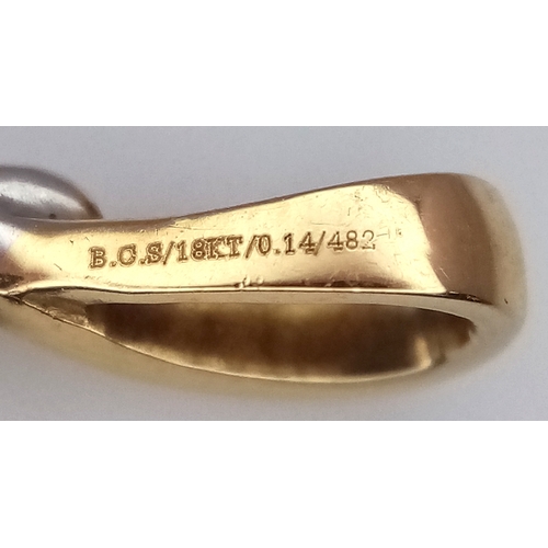 164 - AN 18K 2 COLOUR GOLD, DIAMOND SET, DROP PENDANT. 0.14CT WEIGHT. TOTAL WEIGHT 1.6G. SC 9062