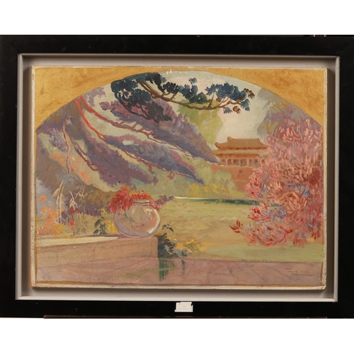 165 - Pagoda Landscape by Jean Louis Paguenaud, 38 x 50 cm, Oil on cardboard. Signed lower right, good con... 