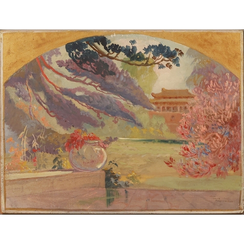 165 - Pagoda Landscape by Jean Louis Paguenaud, 38 x 50 cm, Oil on cardboard. Signed lower right, good con... 