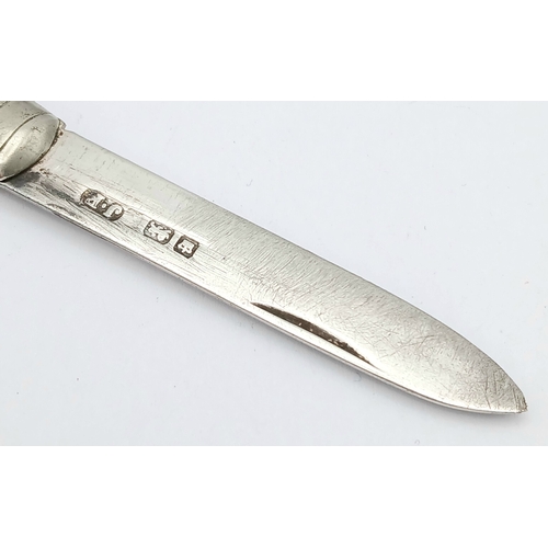 168 - Antique SILVER BLADED FRUIT KNIFE. Mother-of-pearl handle.Hallmark for James Fenton, Sheffield circa... 