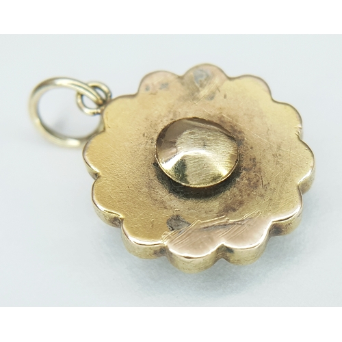 171 - A 15K YELLOW GOLD, ANTIQUE, DIAMOND AND SEED PEARL SET PENDANT. TOTAL WEIGHT 1.9G. 10183