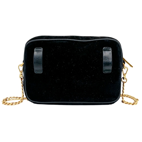 173 - A Prada Black Velvet Chain Shoulder Bag. Black velvet exterior with smooth black leather trim, gold-... 