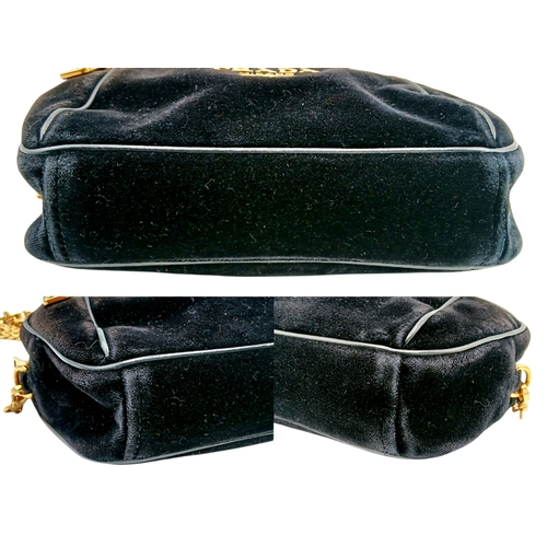 173 - A Prada Black Velvet Chain Shoulder Bag. Black velvet exterior with smooth black leather trim, gold-... 