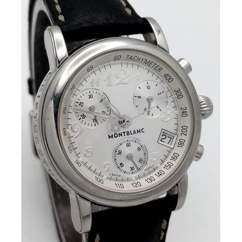 177 - A Montblanc Meisterstuck Quartz Watch. Black leather strap. Stainless steel case - 32mm. White dial ... 