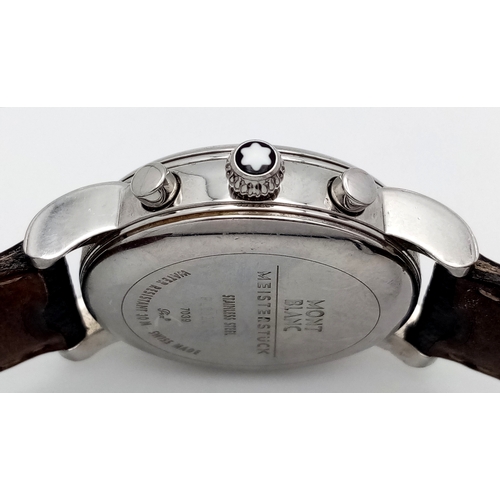 177 - A Montblanc Meisterstuck Quartz Watch. Black leather strap. Stainless steel case - 32mm. White dial ... 