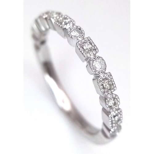 271 - A 9K WHITE GOLD, DIAMOND SET, BEADED EDGE, BAND RING. TOTAL WEIGHT 2.3G, SIZE L. SC 9025