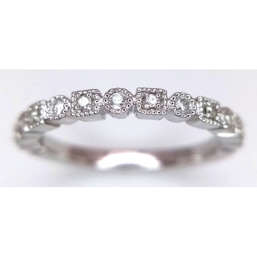 271 - A 9K WHITE GOLD, DIAMOND SET, BEADED EDGE, BAND RING. TOTAL WEIGHT 2.3G, SIZE L. SC 9025
