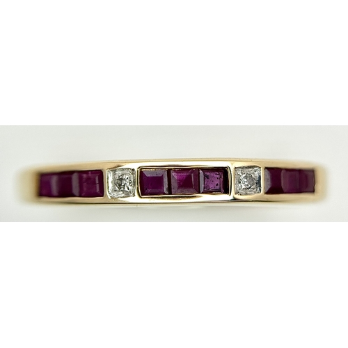 292 - A 9K YELLOW GOLD, DIAMOND AND RUBY SET, BAND RING. TOTAL WEIGHT 2.1G, SIZE P. SC 9023