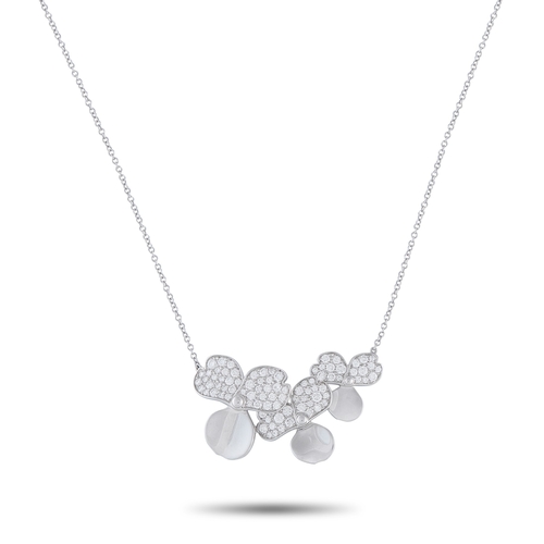 155 - A Tiffany & Co. Paper Flowers Platinum Diamond Pendant Necklace. Set in Platinum, the three-petal fl... 