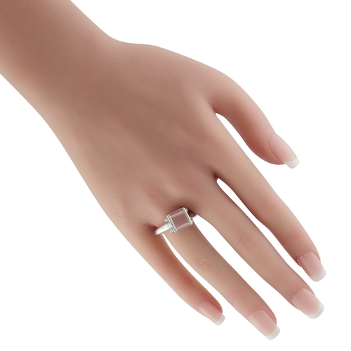 1713 - A Louis Vuitton 18K White Gold Rose Quartz Ring. Rectangular Rose Quartz is mounted at the center of... 