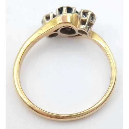 42 - Classic 18 CARAT GOLD CROSSOVER STYLE RING. CENTRE SAPPHIRE with DIAMOND POINT SIDES . 3.6 Grams. Si... 