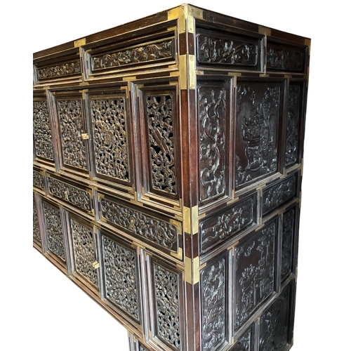 591 - A Rosewood Hue Imperial Cabinet, 135 x 130 x 50 cm. Returned from France. Traditional Hue cabinet cr... 