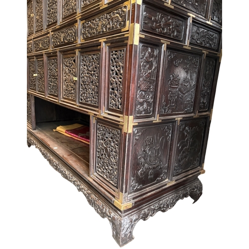 591 - A Rosewood Hue Imperial Cabinet, 135 x 130 x 50 cm. Returned from France. Traditional Hue cabinet cr... 