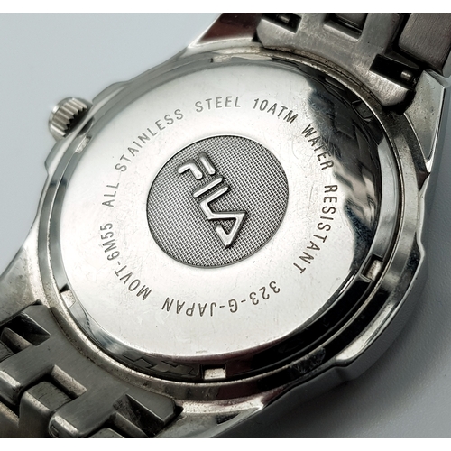 603 - A Fila Branded Stainless Steel Quartz Gents Watch. Stainless steel bracelet and case - 42mm. White d... 