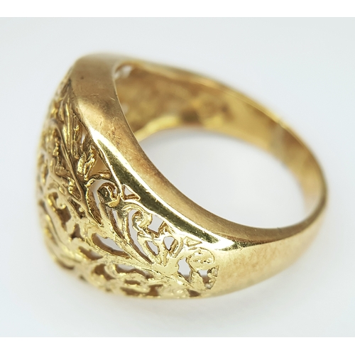 1202 - A Gilded 925 Silver Floral Openwork Ring. Size M, 4.16g weight. Some scratches to inner band, possib... 