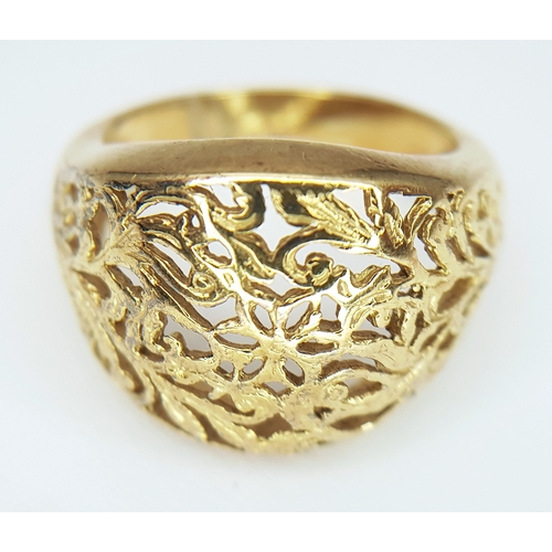 1202 - A Gilded 925 Silver Floral Openwork Ring. Size M, 4.16g weight. Some scratches to inner band, possib... 
