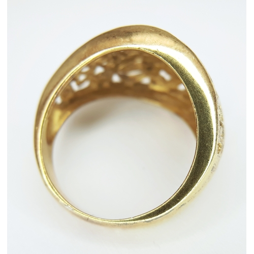 1202 - A Gilded 925 Silver Floral Openwork Ring. Size M, 4.16g weight. Some scratches to inner band, possib... 