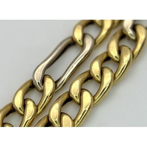 36 - An 18K Yellow and White Gold Fancy Figaro Link Bracelet. 18cm. 5.25g, clasp as found, see photo.