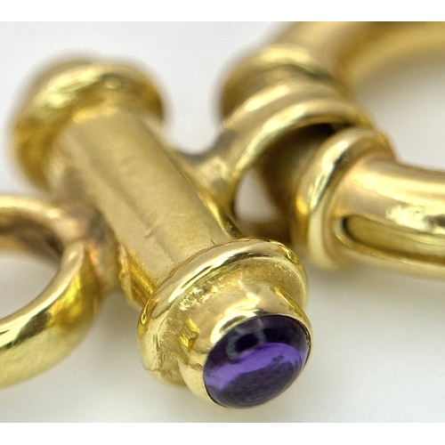 4 - An 18K Yellow Gold Circle Link and Bangle Hybrid Style Bracelet. Amethyst accents. 18cm. 20.5g.