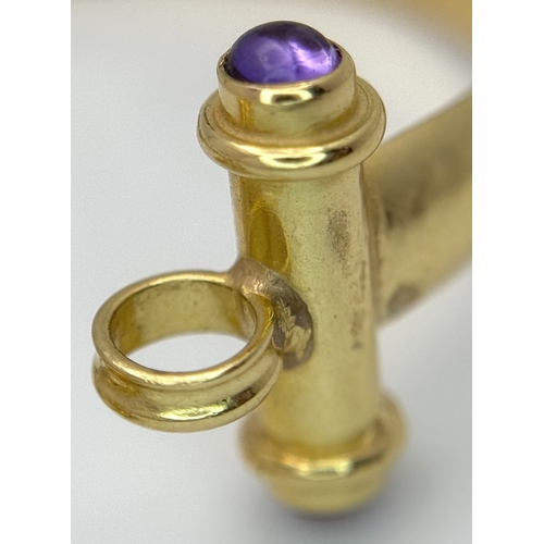 4 - An 18K Yellow Gold Circle Link and Bangle Hybrid Style Bracelet. Amethyst accents. 18cm. 20.5g.