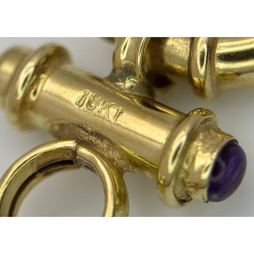 4 - An 18K Yellow Gold Circle Link and Bangle Hybrid Style Bracelet. Amethyst accents. 18cm. 20.5g.
