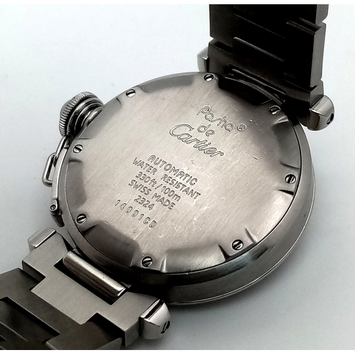 38 - A FABULOUS CARTIER 'Pasha De Cartier' Diamond Automatic Ladies Watch. Stainless steel bracelet and c... 