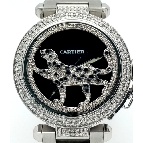 38 - A FABULOUS CARTIER 'Pasha De Cartier' Diamond Automatic Ladies Watch. Stainless steel bracelet and c... 
