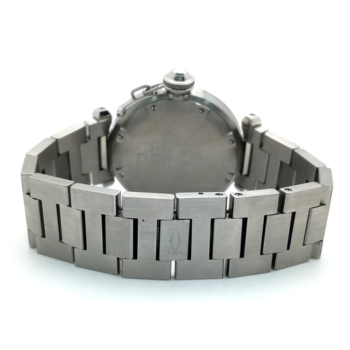 38 - A FABULOUS CARTIER 'Pasha De Cartier' Diamond Automatic Ladies Watch. Stainless steel bracelet and c... 